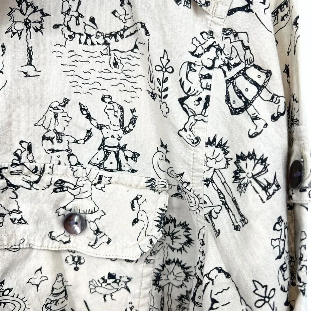 Chico's Tribal Print Button Up Shirt Pockets Chico's Size 1 - Womens 8 **READ**